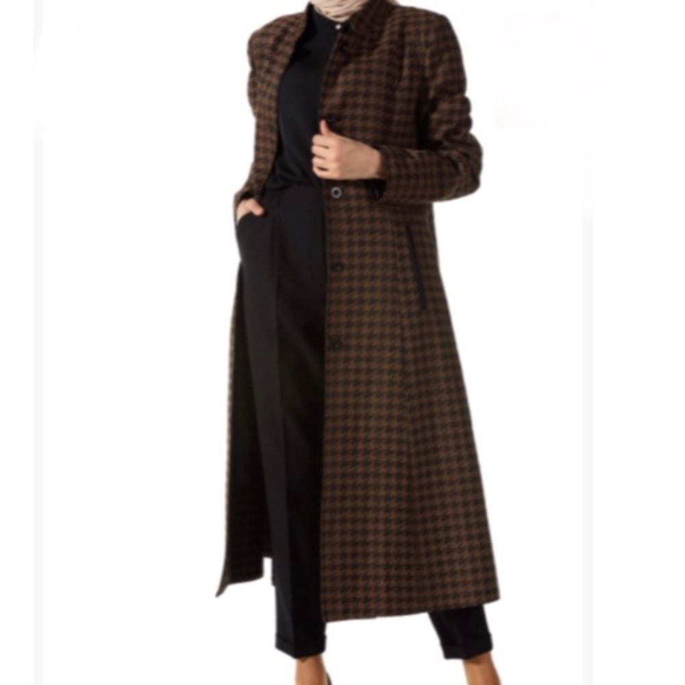 M0851 Wool Blend Tweeted Pleated Bottom Down Long Coat Sizes M - Picture 4 of 15